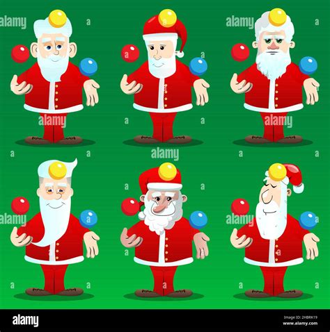 Santa Claus In His Red Clothes With White Beard Juggler Vector Cartoon Character Illustration