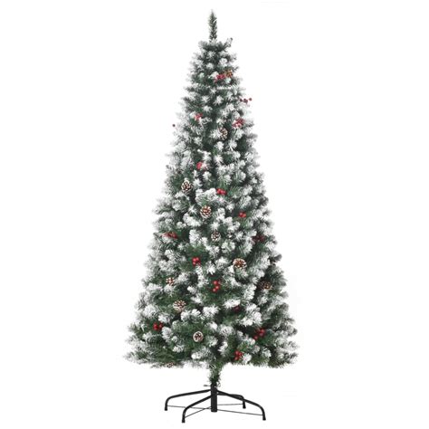Homcom 6ft Artificial Christmas Tree Xmas Pencil Tree With Red Berries