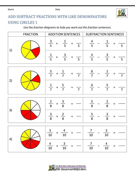 Add Fractions With Same Denominator Worksheets