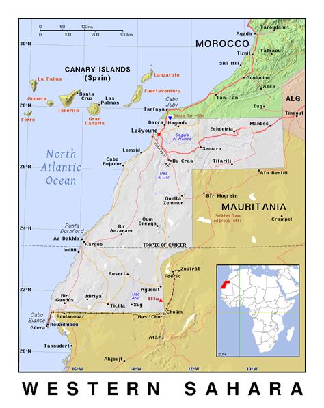Detailed Political Map Of Western Sahara With Relief Western Sahara