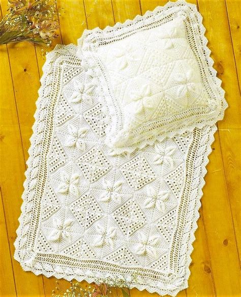 Vintage Knitting Pattern Lacy Raised Leaf Baby Blanket And Pillow Cover