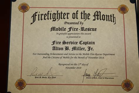 The City Of Mobile Fire Rescue Department November Firefighter Of The