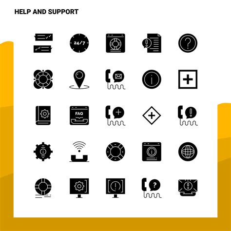 25 Help And Support Icon Set Solid Glyph Icon Vector Illustration