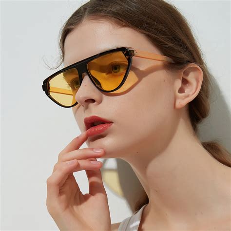 buy 2018 trending style flat top sunglasses women fashion yellow fashion sun