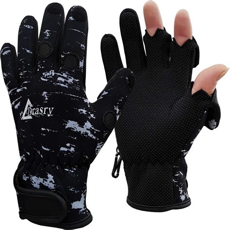 Drasry Neoprene Fishing Gloves Touchscreen 3 Cut Fingers Warm Cold