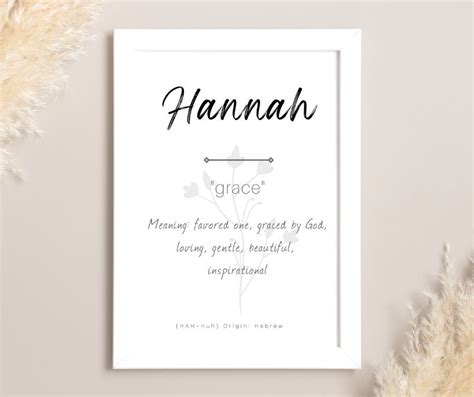 Hannah Name Meaning Nursery Sign Printable Baby Name Sign Etsy