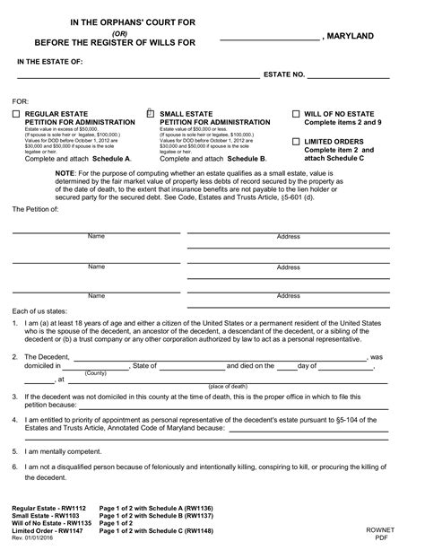 Free Maryland Small Estate Affidavit Form Rw1103 Pdf Eforms