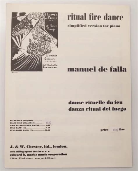 Vintage Sheet Music Ritual Fire Dance Manuel De Falla 1921 Simplified