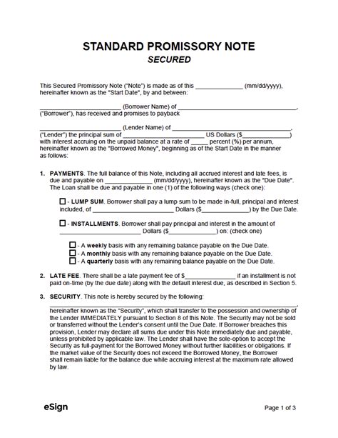 Secured Promissory Note Template Free Printable Documents Vrogue