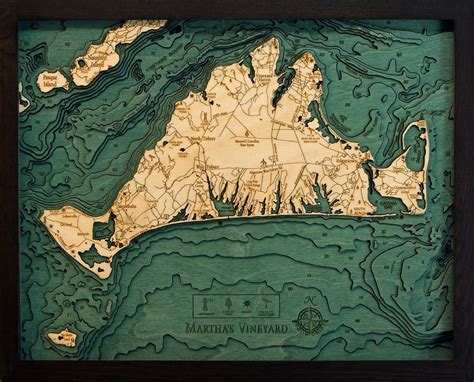 Martha S Vineyard Massachusetts Wood Carved Topographic Depth Chart