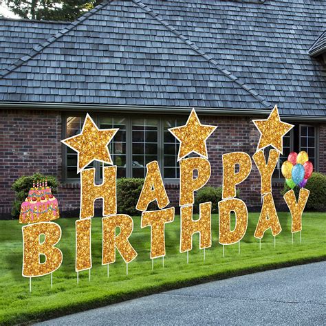 18 Pieces Happy Birthday Yard Signs With Stakes Birthday Outdoor Lawn Signs Birthday Cake