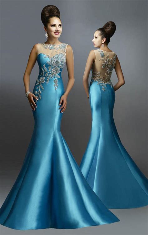 New Arrival 2015 Mermaid Evening Dresses With Beads Crystal Sheer Sexy Backless Pageant Gowns