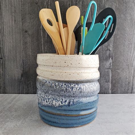 Handmade Ceramic Utensil Holder Spiral Utensil Crock Kitchen Etsy