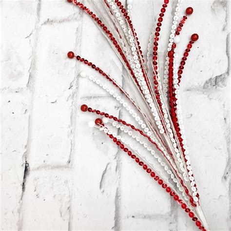 Red And White Sequence Glitter Ball Stem Keleas Florals