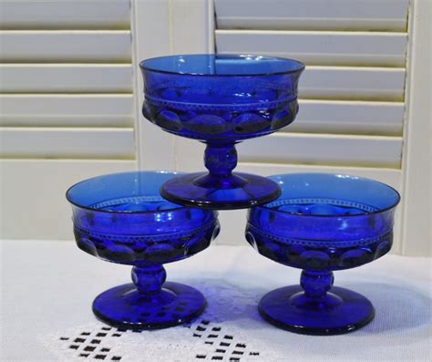 Vintage Cobalt Blue Sherbet Glass Set Of 3 Kings Crown