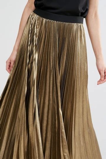 Bcbg Max Azria Dallin Maxi Skirt In Gold Metallic Pleat Shopperboard