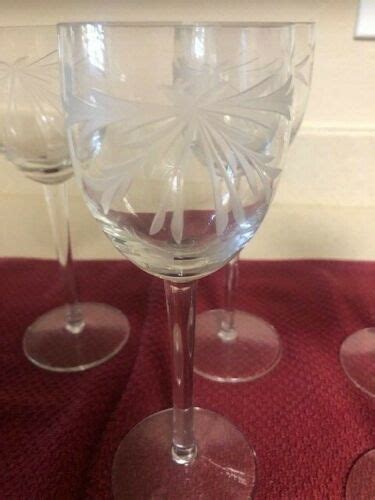 Romanian Hand Blown Toscany Crystal Bow And Flower Etched Wine Glass 5 In Total Ebay