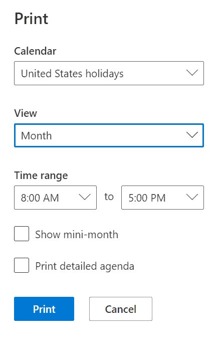 How To Print A Yearly Calendar In Outlook Save Calendar As Pdf File