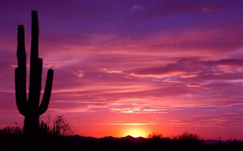 Arizona Sunset Desert Area Orange Sun Red Sky Clouds Landscape Foto