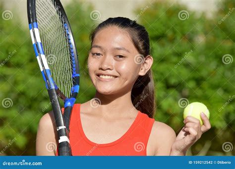 Smiling Fitness Teen Female Athlete Girl Tennis Player With Tennis