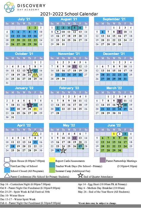 2021 2022 School Calendar Discovery Day Academy