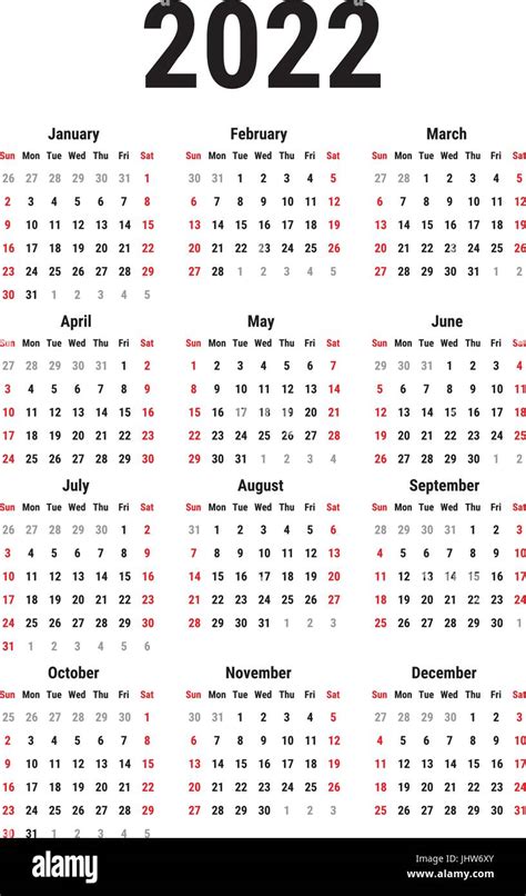 Calendario Simple De 2022 Anos Ilustracion Del Vector Ilustracion De