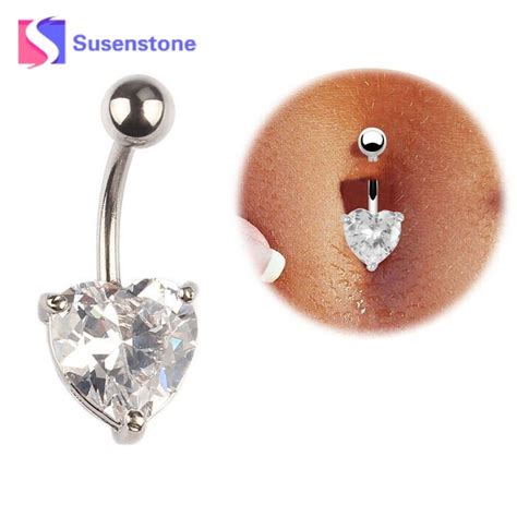Susenstone Heart Body Navel Piercing Nombril Ball Belly Rhinestone Button Bar Rings Sexy Belly