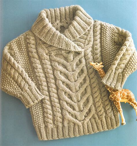 Several of the patterns are design for super bulky yarn or several strands of yarn knit together to make quick knit projects. Little Baby Aran Cable & Shawl Collar 22" - 26" ~ Aran ...