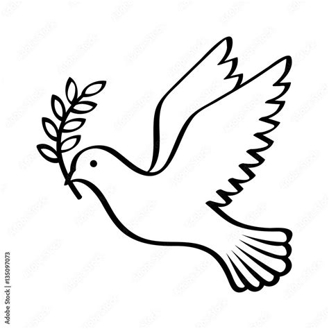 Flying Dove Holding An Olive Branch As A Sign Of Peace Line Art Vector