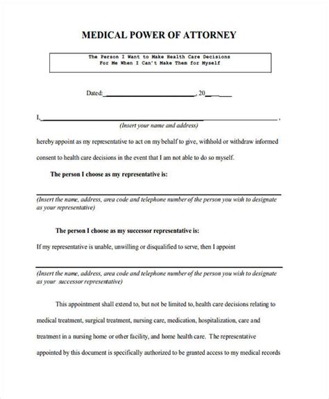 Printable Medical Poa Forms Tutoreorg Master Of Documents
