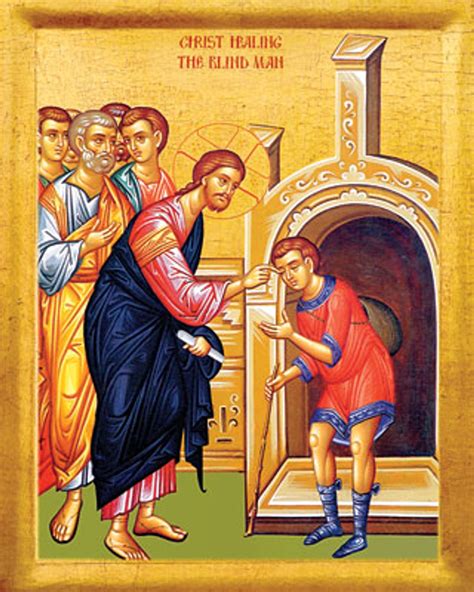 Icon Of The Christ Healing The Blind Man 20th C 11l50 Uncut