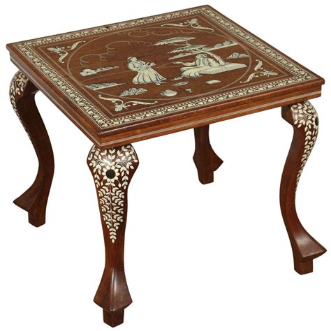 Anglo Indian Mughal Teak Inlaid Square Side Table For Sale At 1stdibs