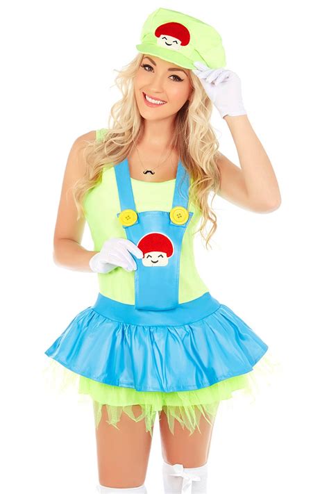 Womens Super Mario Luigi Brothers Plumber Fancy Dress Up