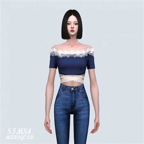 Sims4 Marigold Lace Ribbon Off Shoulder Top • Sims 4 Downloads