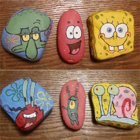 Just Finished Painting These Double Sided Spongebob Rocks Rock