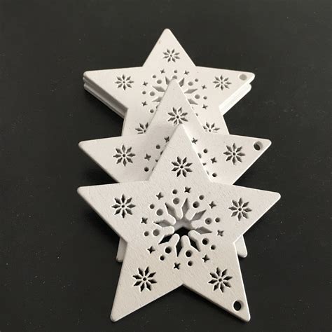 10 Pcs White Star Wood Cutouts Unfinished Wood Cut Out Die Cut Tree