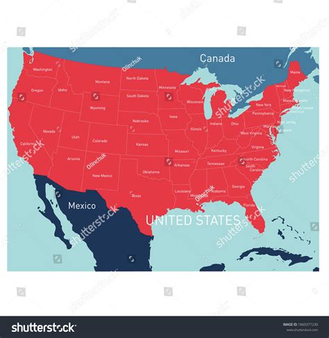 Vector Color Map Of Usa Country Royalty Free Stock Vector 1860377230