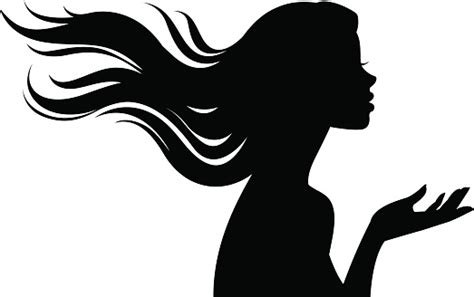 Silhouette Of Beautiful Girl In Profile With Long Hair Stock