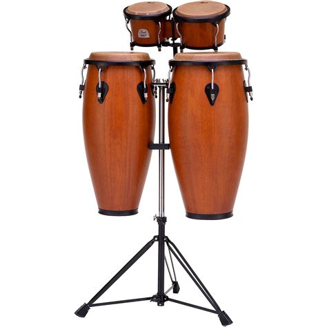 Pearl Primero Conga And Bongo Set With Stand In Mahogany Satin Stain