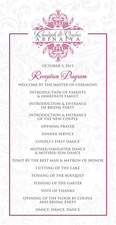 recprogram wedding reception program wedding party bride party ideas