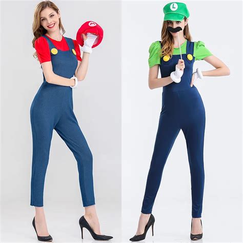 Halloween Super Mario And Luigi Costumes For Women Bros Sexy Plumber Adult Mario Bros Cosplay