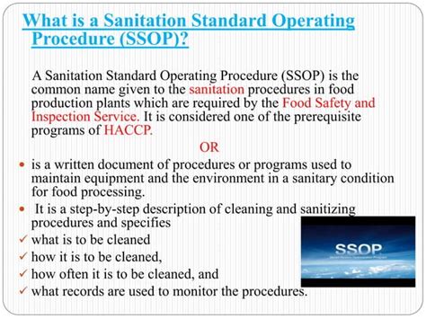 Ssop Sanitation Standard Operating Procedures