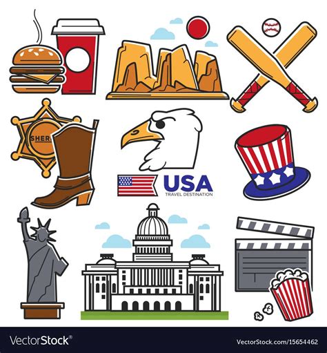 Usa America Culture And Amercian Travel Landmarks Vector Image