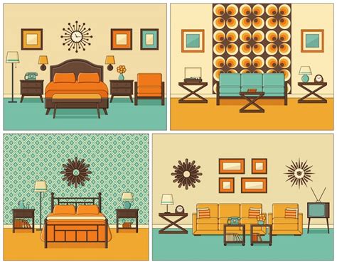 Premium Vector Room Interiors With Furniture In Flat Design Cartoon