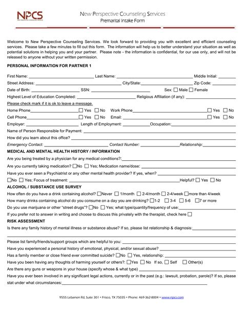 Printable Counselling Intake Form Template Printable Forms Free Online