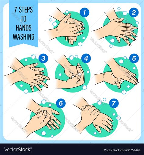 7 Steps To Washing Hands For Good Health Vector Image