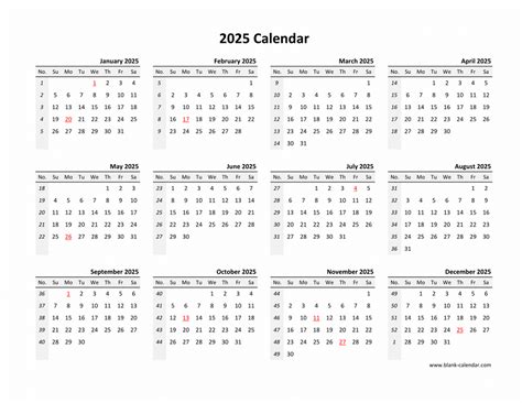 Blank 2025 calendar to decorate cookies