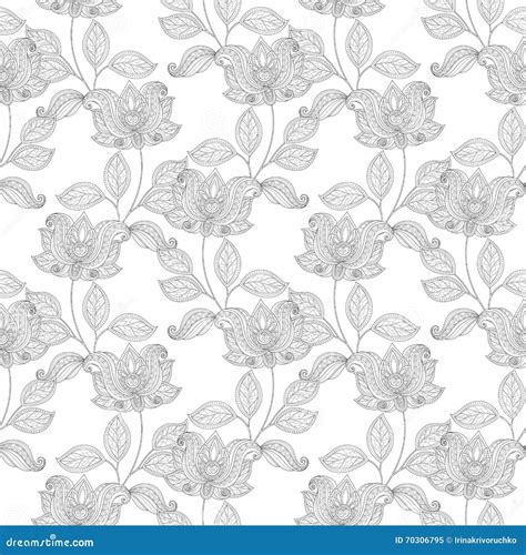 Vector Seamless Monochrome Floral Pattern Stock Vector Illustration