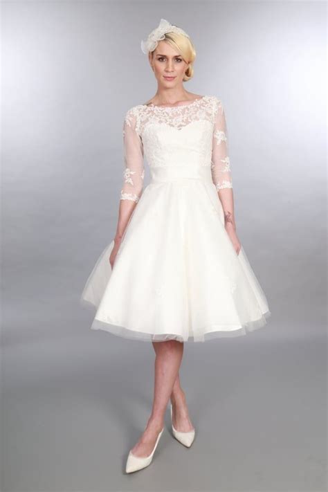 Polly Tea Length Vintage 1950s Style Wedding Dress Sleeves Wedding