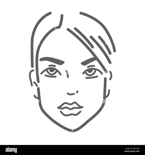 Young Female Face Vector Doodle Icon Isolated On White Hand Drawn